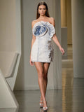 Sexy Hottie Wind 2025 Spring New Lotus Leaf Side Splicing Three-Dimensional Flowers Braided Denim Dress Woman