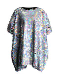 Trendy Plus-Size Dress 2025 Spring Round Collar Laser Lequine Cover Meat Middle And Long Dress Woman
