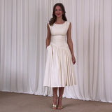 2025 New Solid Color Sleeveless Strap Folds Splicing Body Repair Dress