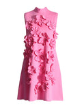 Dress Women 2025 New Fashion High-End Collar Three-Dimensional Flowers Splicing Vest Skirt