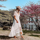 Women's V-Neck Long Short-Sleeved Fashion To Dress Irregular Fishtail Dress DJPT