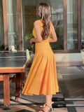 Summer New Fashion Sleeveless Round Collar Simple Comfortable Fan Flute Dress