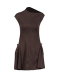 Hot Sleeveless Sexy Style Symmetrical Folded Skirt 2025 Summer New Slanted Waist Dress