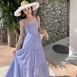 Sanya Holiday Style French Loose Dress Seaside Fairy Dress Folded Sling Dress