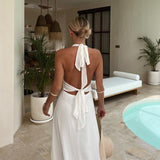 Women's New Hanging Neck V Tie Strap Bare Back Open Dress Temperament HZ0628