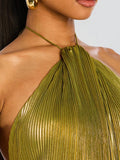 Women's Metallic Metallic Folding Fork With Hanging Neck Dress Sleeveless Back 8155 HZ0628