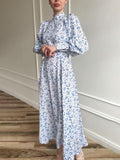 2024 Gentle Wind Loose With Broken Flower And Ribbon Dress With Long Sleeve Long Sleeve Dress