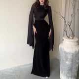 And Autumn 2024 Solid Color Splicing Big Swing Sleeve Collar Body Repair Dress Dress