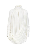 Temperament High-End Small Dress 2025 New Solid Color High-Necked Long-Sleeved Three-Dimensional Flowers Splicing Dress Dress Women's Summer