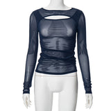 Women's Summer 2024 New Solid Color Long Sleeve Bottom Net Slamm Slamm An Empty Top DJPT
