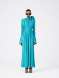 Early Autumn Famous Rose Three-Dimensional Flower Horn Sleeve Sexy Open Fork Gentle Dress Dress