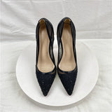 2025 New Breathable Mesh Drill High Heels 12CM Tip Finger Fine Heeled Women's Shoes High Quality Shoes