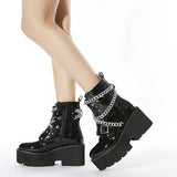 2025 Thick Bottom Slope And Short Boots Pine Cake Metal Chain In Front Of The Martin Boots Large Size Women's Boots High Quality Shoes