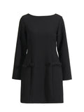 Temperament Simple Style Dress 2025 Spring And Summer New Round Collar Bow Pocket Design A-Character Dress