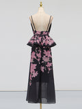 Style Long Print Sling Skirt 2025 New Lotus Leaf Side To Receive Waist High Dress Women's Summer