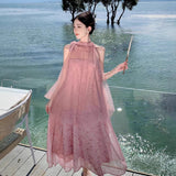 Yarn Hanging Neck Two Morning Robe Skirt Fairy Beach Dress Seaside Holiday Dress Girl