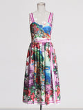 Beach Mid-Wind Dress 2025 New Suspension Fish Bones Stitched Mid-Rise Personality Graffiti Printed Dress Woman