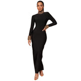 Fashion Diamond-Studded Nail-Peared Long-Sleeved Banded Dress Sexy Dew Party Party Dress Dress