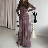 Women's New Autumn Collar Collar Overlapping Design Dress Dress High-Rise Collar With Long Skirt