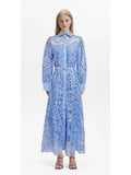 2024 Australian Fashion Elegant Collar Lantern Sleeve With Belt Embroidered Air Dress Dress