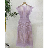 2025 Lace Yarn Embroidery Line Lace Splicing Medium Long Dress Dress 817