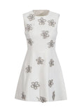 Elegant Wind Vest Dress 2025 Summer New Round Neck Nail Diamond Flowers Solid Color Short Dress Dress Woman