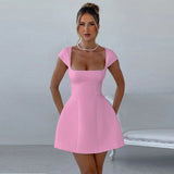 Summer 2025 New Fashion Style Commuting Short-Sleeved Square Vest A Swing Mini Dress DJPT
