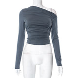 Women's Clothing 2025 Autumn And Winter 2025 New Long-Sleeved Slender Collared Shoulder Hottie Top DJPT