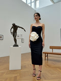 Mid-Rise Fabric Flower With Bra Banded Dress Famous Style Temperament Beautiful High-End Dress