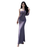 Design Pure Luster Brae-Shaped Shoulder Dress Studded Temperament Banquet Seaside Holiday Dress