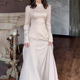 Women's Autumn Half-High Collared Velvet Decorated High-Waist Temperament Splicing Skirt