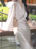 New [Oriental Newcomer] New Chinese Gloss V Collared Vertere Dress Elegant Print Dress HZ0628