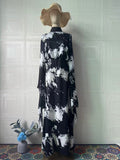 Spring Repair With Ribbon Densate Printing Irregular Design Long Dress
