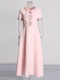 2025 New High-End Heavy Industry Nail Diamond Dress High Waist Round Bow Dress Woman