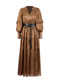Literary And Art Retro Style Dress 2025 New Temperament Bubble Sleeve Tie To Repair The Summer Long Dress Woman
