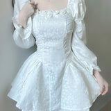 Gown Square Neckline White Lace Holiday Dress Birthday Dresses Birthday Outfits SD1241