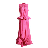 Elegant Style Suit 2025 Spring New Sleeveless Wrinkle Blouse Irregular Lotus Leaf Dress Two Sets Of Women