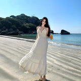 Seaside Holiday Atmosphere Feel Waist Sling Dress Women's French Heavy Industry Sexy Back A Long Dress