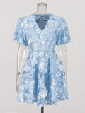 Temperament Dress Dress Women 2025 Summer New Water-Soluble Flower Bubble Sleeve High-Grade Three-Dimensional Flower Dress
