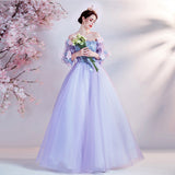 2025 New Dream Purple Horn Sleeve Bride Wedding Toast Annual Performance Evening Dress