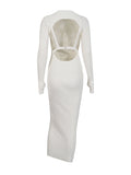 Temperament Famous Wind Dress 2025 New Round Neck Chest Hollow High-End Long-Sleeved Knitted Dress