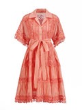 Temperament Vintage Short Dress 2025 Summer New Collar Embroidered Hollow Lace Dress Dress Woman