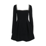 Autumn 2025 New Bag Ass Skirt Fashion Temperament Pearl Square Dress Woman DJPT
