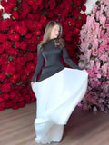 Autumn New Black And White Splicing Temperament Folds To The Waist Show Thin Swing Dress Women