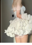 Ball Gown Sweetheart White Satin Floral Holiday Dress Birthday Dresses Birthday Outfits SD1239