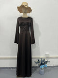 2024 New Waist-Skinny Strap Solid Long-Sleeved Long-Sleeved Dress Dress Dress Woman