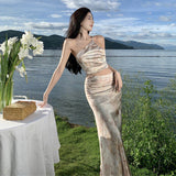 Windy Sexy Slanted Shoulder Dress Senior Sense Of The New Summer Slimming Thin Waist Design Long Skirt