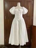 Red Dress 2025 Summer Banquet Sexy Out-Shoulder Bubble Sleeve Short-Sleeved Waist Dress Dress