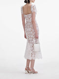 Garden High-Ded Lace Square Dress 2025 New Short-Sleeved Waist Solid Color Waist Dress Women Summer Dress