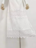 Australian Round Neck Lantern Sleeve Short Sleeve Water-Soluble Lace Splicing Holiday Style Temperament White Dress Dress